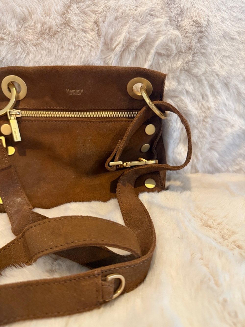 Hammitt Brown Suede Crossbody with Gold Studs and Grommets - Picture 5 of 7